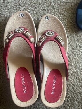 Red Embellished Thong Sandals for Women